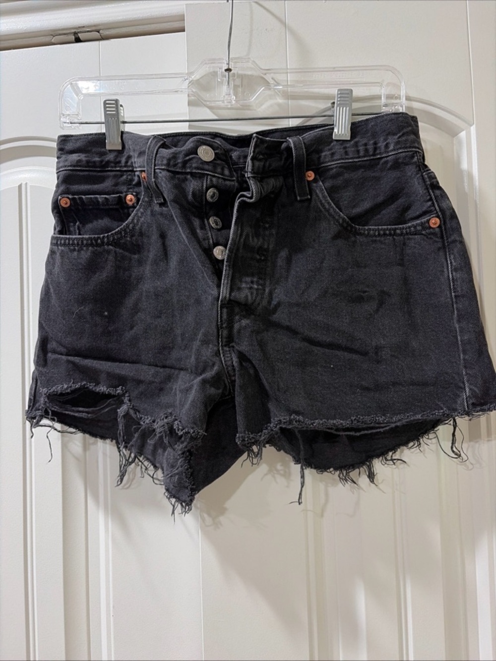 Levi's Black Distressed High-Rise Denim Shorts